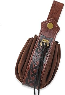 Medieval Faux Leather Pouch, Retro Nordic Coin Purse, Portable Drawstring Purse, Vintage Renaissance Belt Pouch Dice Bag for Men Women Costume Accessories (Brown)