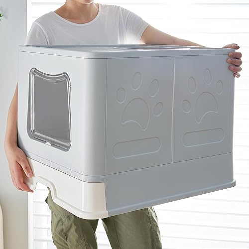 Miniatura 2 de Vealind Caja de arena extragrande para gatos con tapa para gatos grandes o gatitos, caja de arena plegable con cuchara para varios gatos, caja de