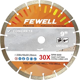FEWELL 9 Inch Segmented Diamond Blade for Concrete, Brick, Masonry - Dry/Wet Cutting, 7/8" Arbor, Long-Lasting Performance