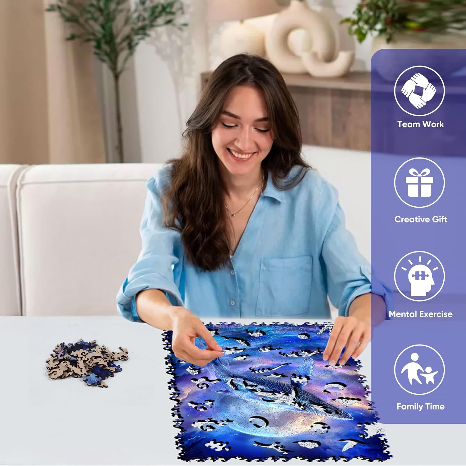 Bovearto Whale Puzzle, Moon Whale Wooden Puzzles for Adults, Sea Animal Puzzle Unique Shaped Puzzle Gifts for Kids 206 Pieces (9.8"*12.2")
