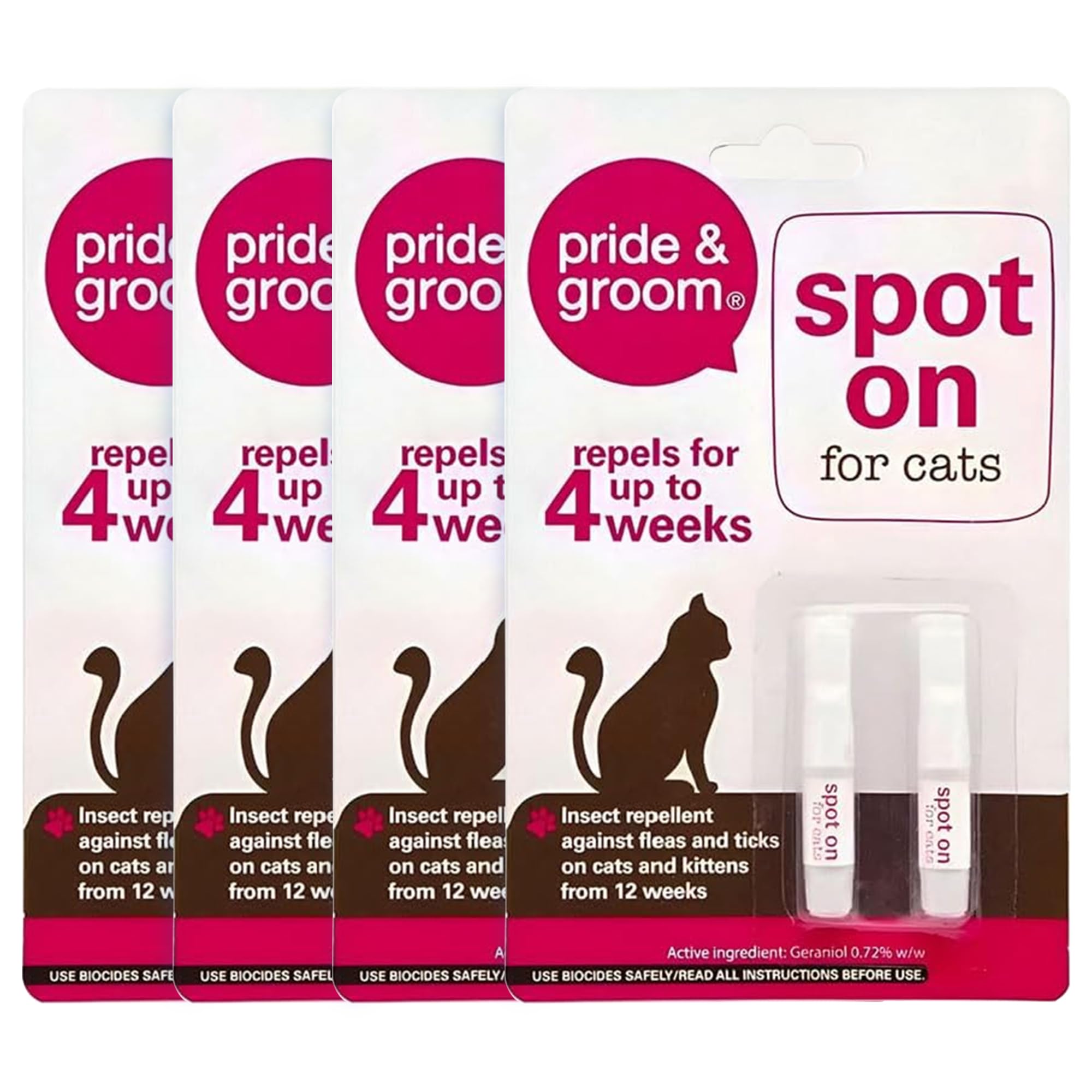 Spot On Flea & Tick Treatment for Cats – Insect Repellent Spot-On for Cats & Kittens, Easy Apply Pipette Solution, Helps Support Pet Hygiene & Everyday Care – Up to 4 Weeks Use (4 Pack)