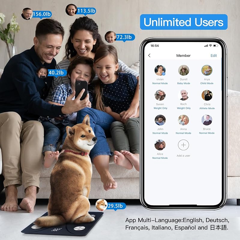 Vitafit Digitális Testzsírmérleg Bluetooth Applikációval, 182 kg Teherbírás, Testösszetétel Analizáló, BMI, Izomtömeg Mérés, LED Kijelző, Fe