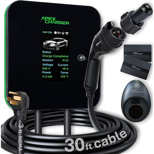 MACH 2:Fast Level 2 EV Charger 48 amp Garage-pro wall-Mount. Electric Vehicle Charging Station 4 Nema 14-50 Outlet. J1772 car Connector. Key Accessories: 30ft Cable & Tesla NACS evse Portable Adapter