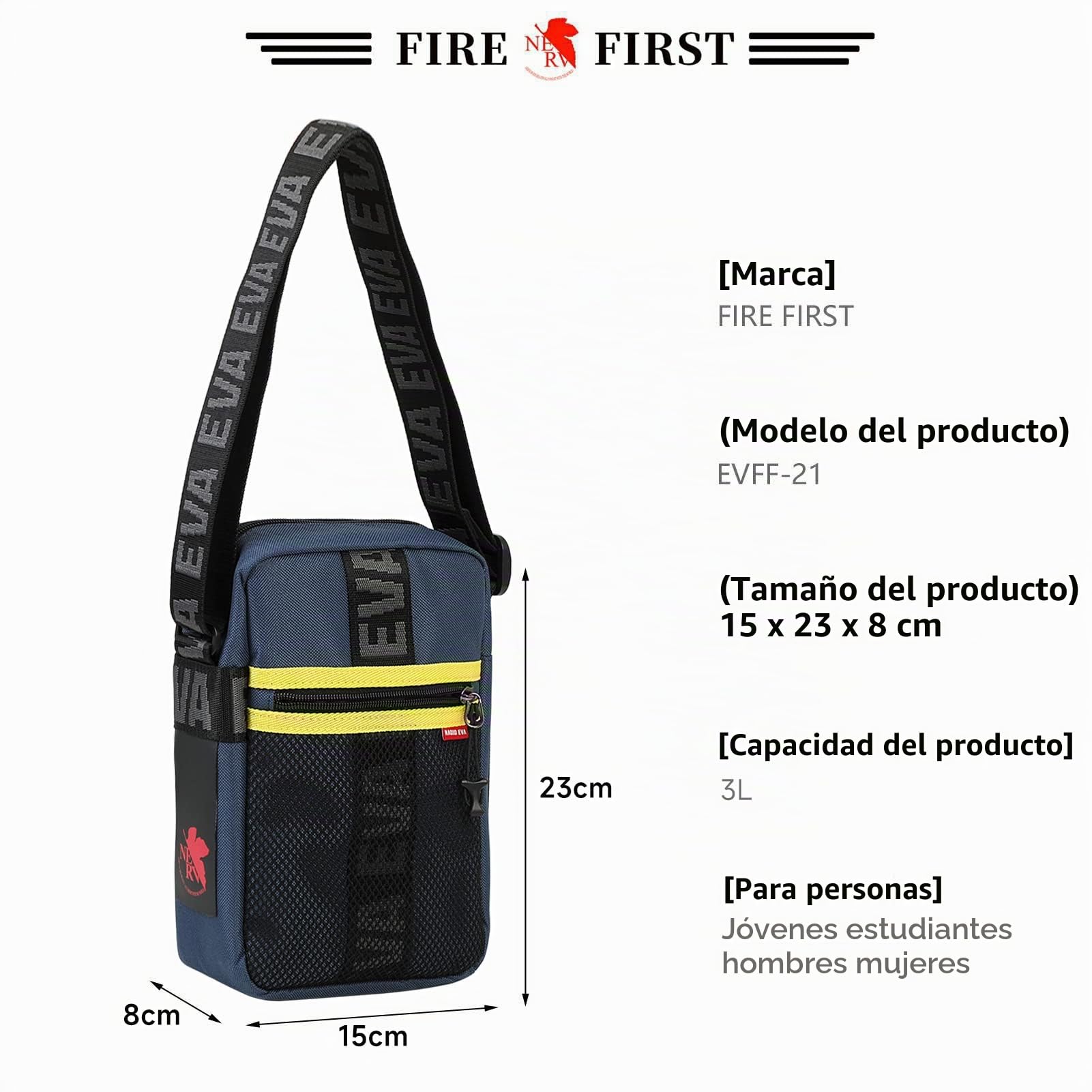 FIREFIRST x RADIO EVA Evangelion Mini Bolso Cruzado Bolso De Hombro | Minibolso Cruzado Eva; Colaboración Oficial; Bolso Ligero Para Cosplay; Ideal Para Escuela, Excursiones, Viajar