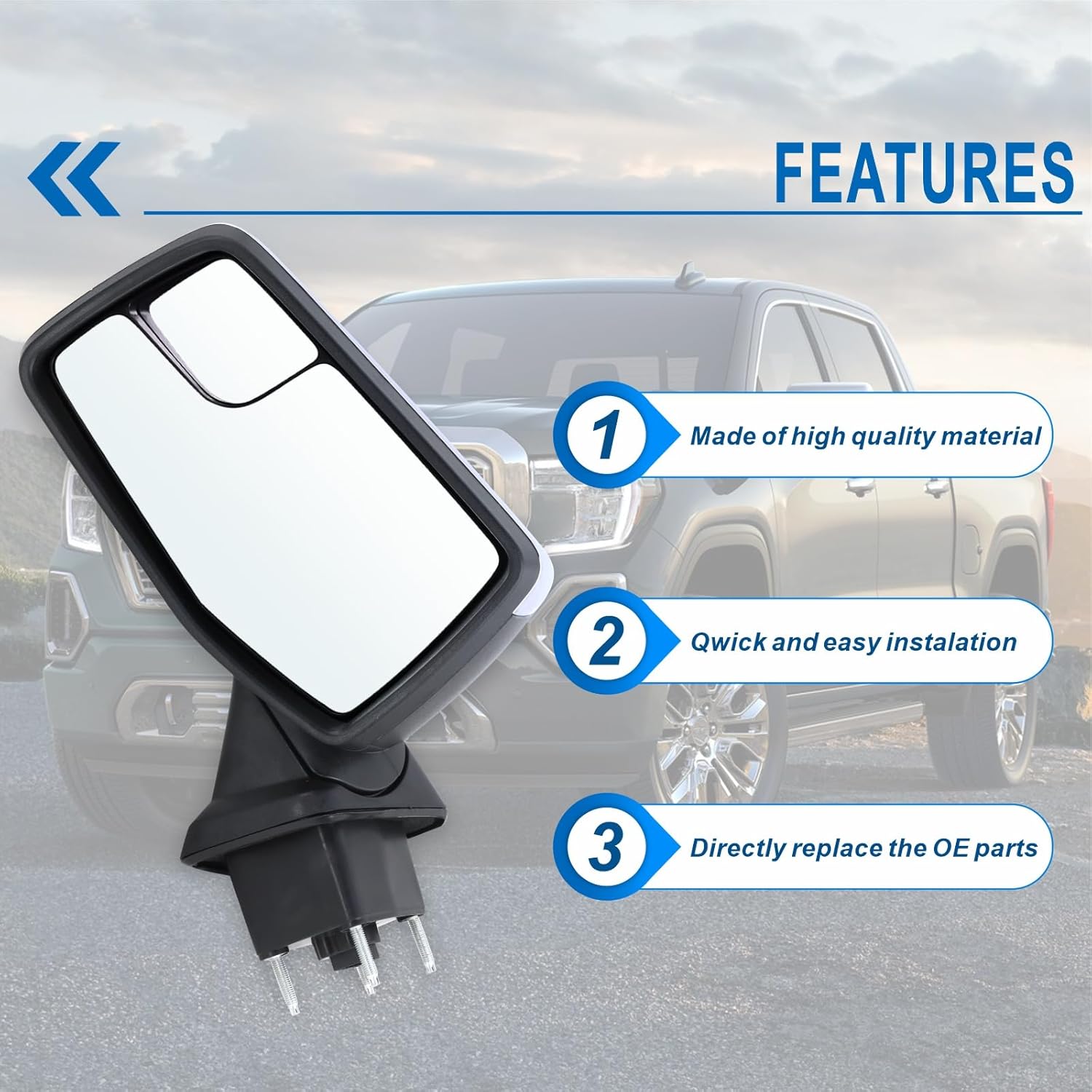 Left Driver Side Mirror Compatible With 2019 2020 2021 2022 2023 2024 2025 GMC Sierra 1500 With Manual Folding Power Glass Heated Chrome Replace#84732161 84309731(5Pins) L-5Pins Chrome