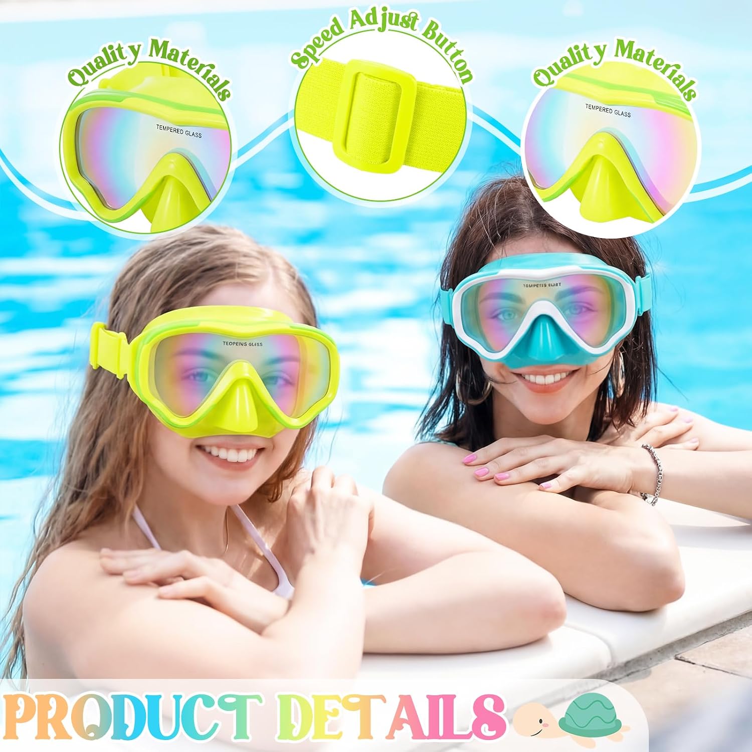 Flutesan 4 Pcs Kids Goggles with Nose Cover Elastic Strap Swim Goggles for Kid 5-15 UV Protection No Leak Mask for Boy Girl