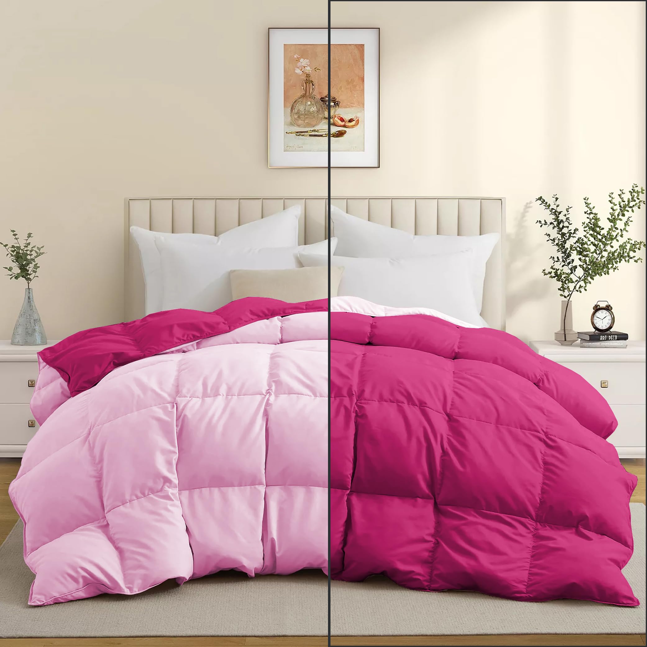 Duel Tone Luxury Comfort 500 GSM Winter Comforter King Size 90"X106" - Heavy Winter Blanket 500 GSM Microfiber Fill - Duvet/Blanket King Size - Hot Pink/Baby Pink Color-image-18