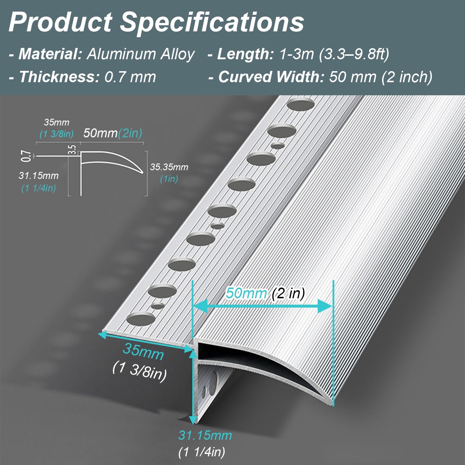 Tropfkantenprofil Regenabweiser für Dach und Außenwand, Fleckenabweisende Tropfkante Zum Schutz Von Wandoberflächen, Robustes Aluminium-Ablaufprofil(W2in/5cm,L9.8ft/3m)