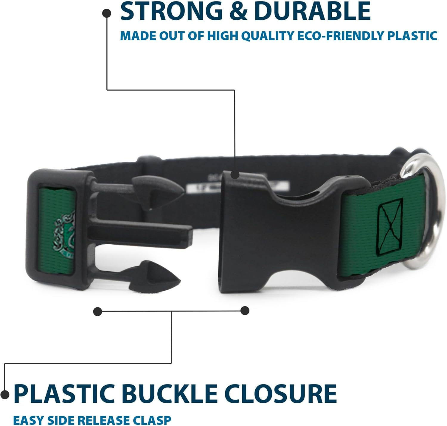 Buckle-Down Dog Collar Plastic Clip Harry Potter Slytherin Crest Green Black 20 to 31 Inches 1.5 Inch Wide