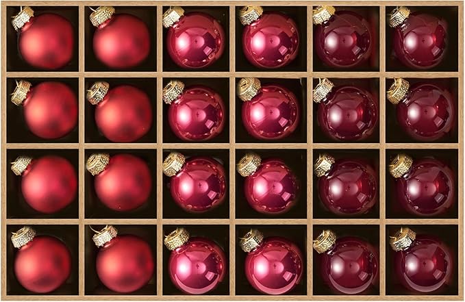 WDS WONDROUS Burgundy Christmas Ball Ornaments Set of 24 – Glass Xmas Tree Hanging Decorations, 1.18” Mini Christmas Ornaments for Holiday Wedding Thanksgiving Party Decor Winter Gifts