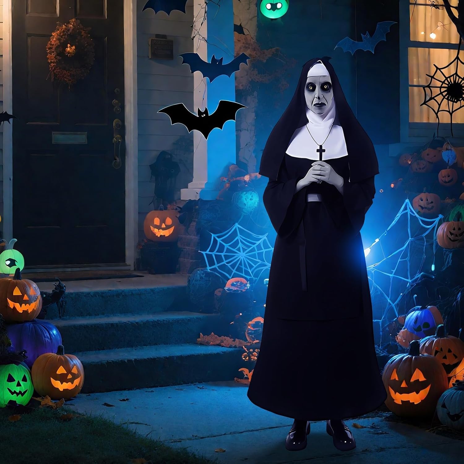 Halloween Scary Decorations Nun Life-Size Cardboard Cutout Standup 65" Tall Nun Horror Cutout Standup Photo Booth for Halloween Front Door Yard Entrance Haunted House Indoor Outdoor Display
