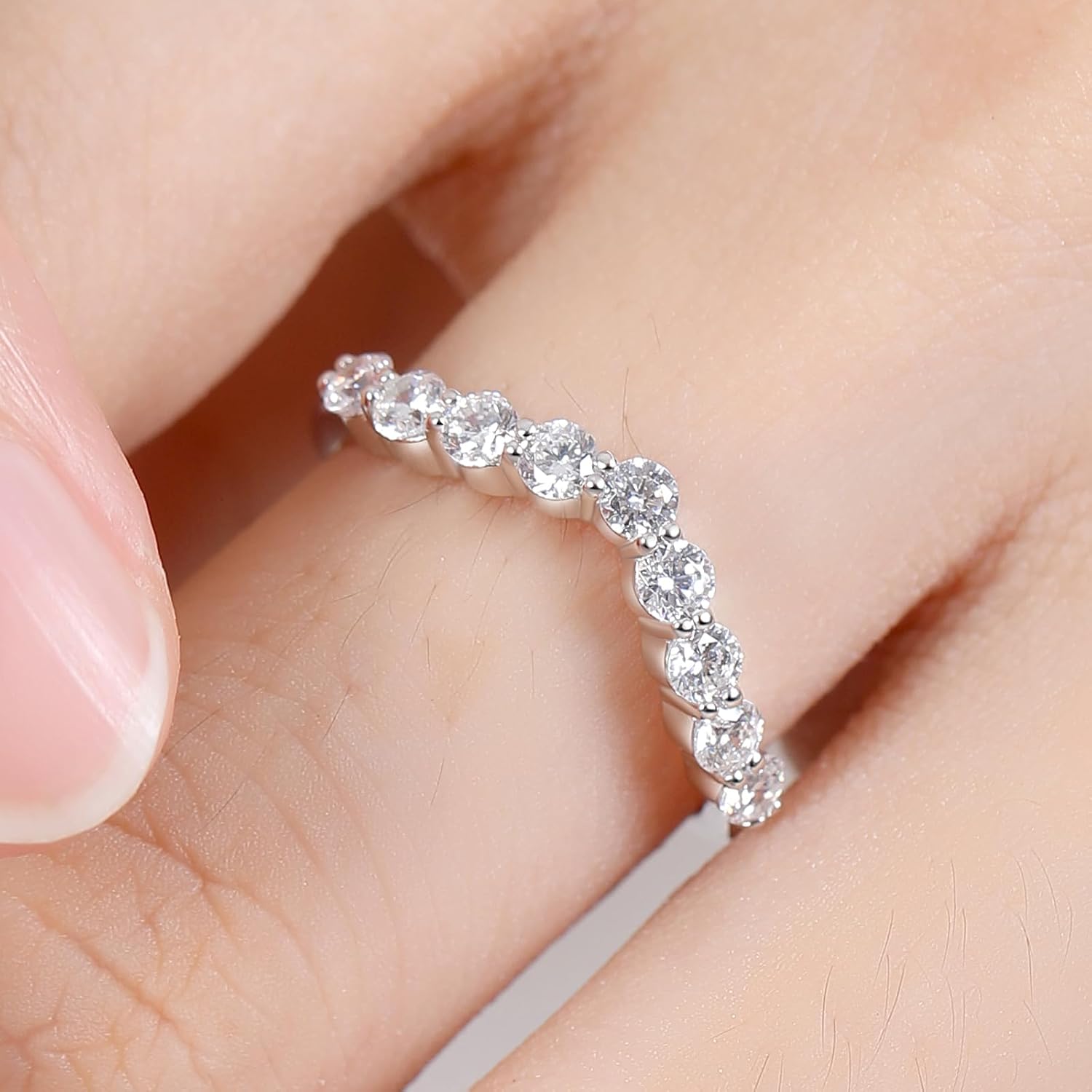 Moissanite Wedding Band for Women, 0.54 ct D Color VVS1 Sterling Silver Rings Half Eternity Moissanite Stackable Engagement Ring Anniversary