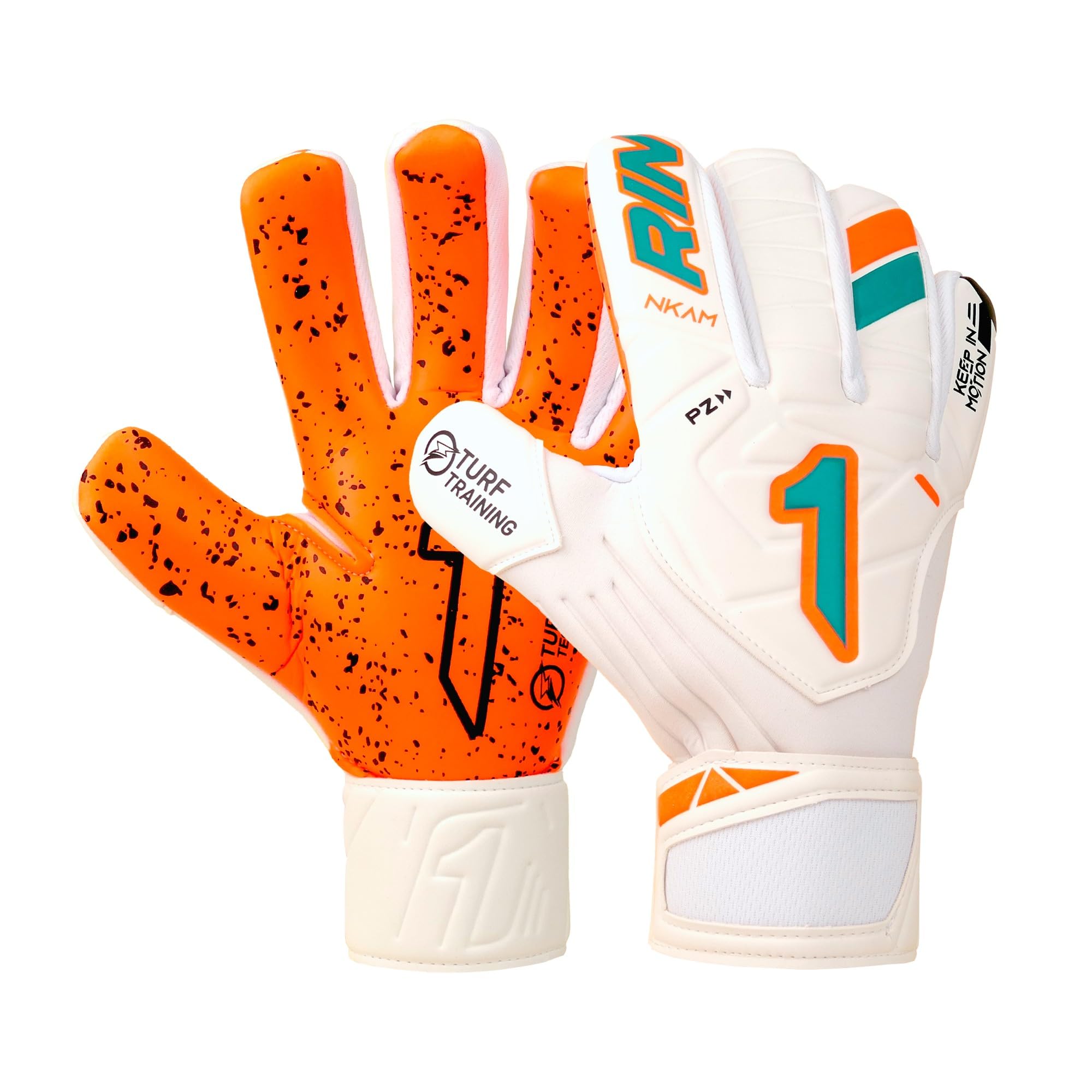 Rinat Nkam Training W/G Goalkeeper Glove, Adult, Unisex, White Green, Size 10