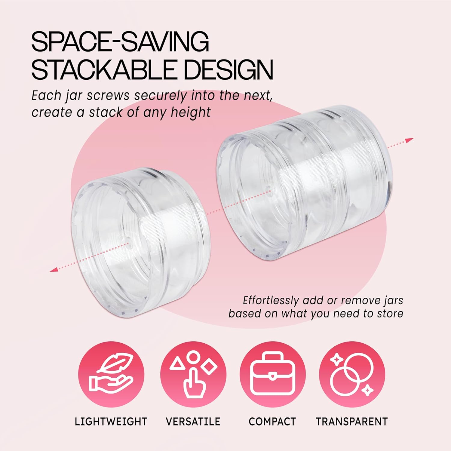 Beauticom 5G/5ML Empty Stackable Clear Round Plastic Cosmetic Jars with Screw Cap Lid for Candy, Spices, Pills, Beads, Buttons and Small Items (24 Columns (144 Pieces))