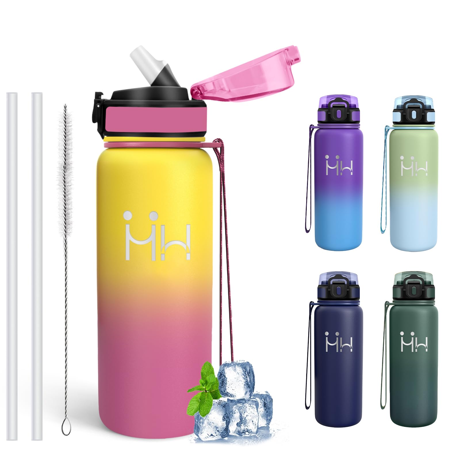 Mujigaga Insulated Water Bottle, 750 ml, BPA Free, Water Bottles with Straw, Leakless, Thermal Bottle, 18/8 Stainless Steel, Water Bottles for Camping, School, Office, Travel