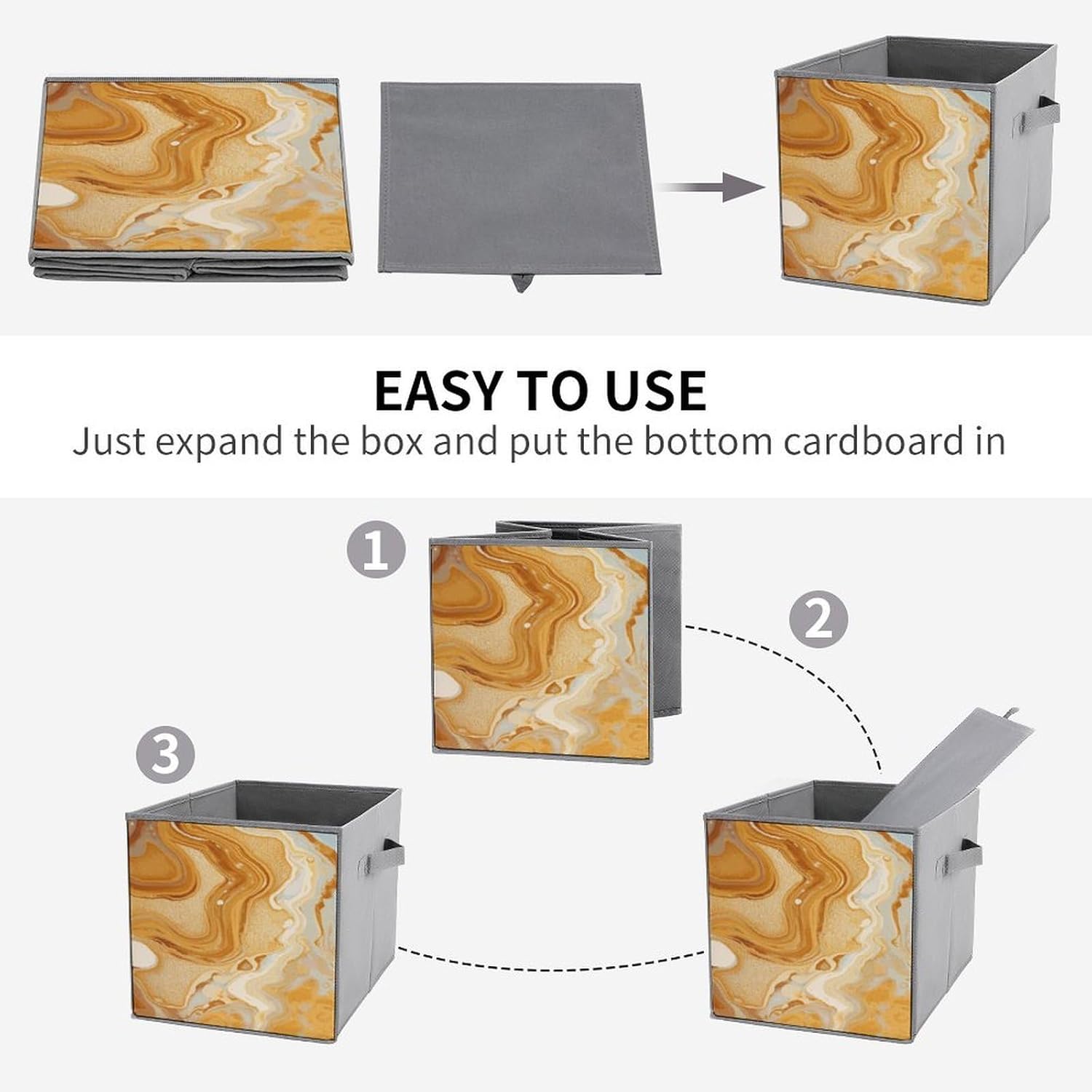 Marble Modern Art Storage Cubes Set of 6 Storage Bins with Handles Collapsible Storage Basket Fabric Storage Box for Shelves Large Closet Shelf Organizer for Organization 11 Inch