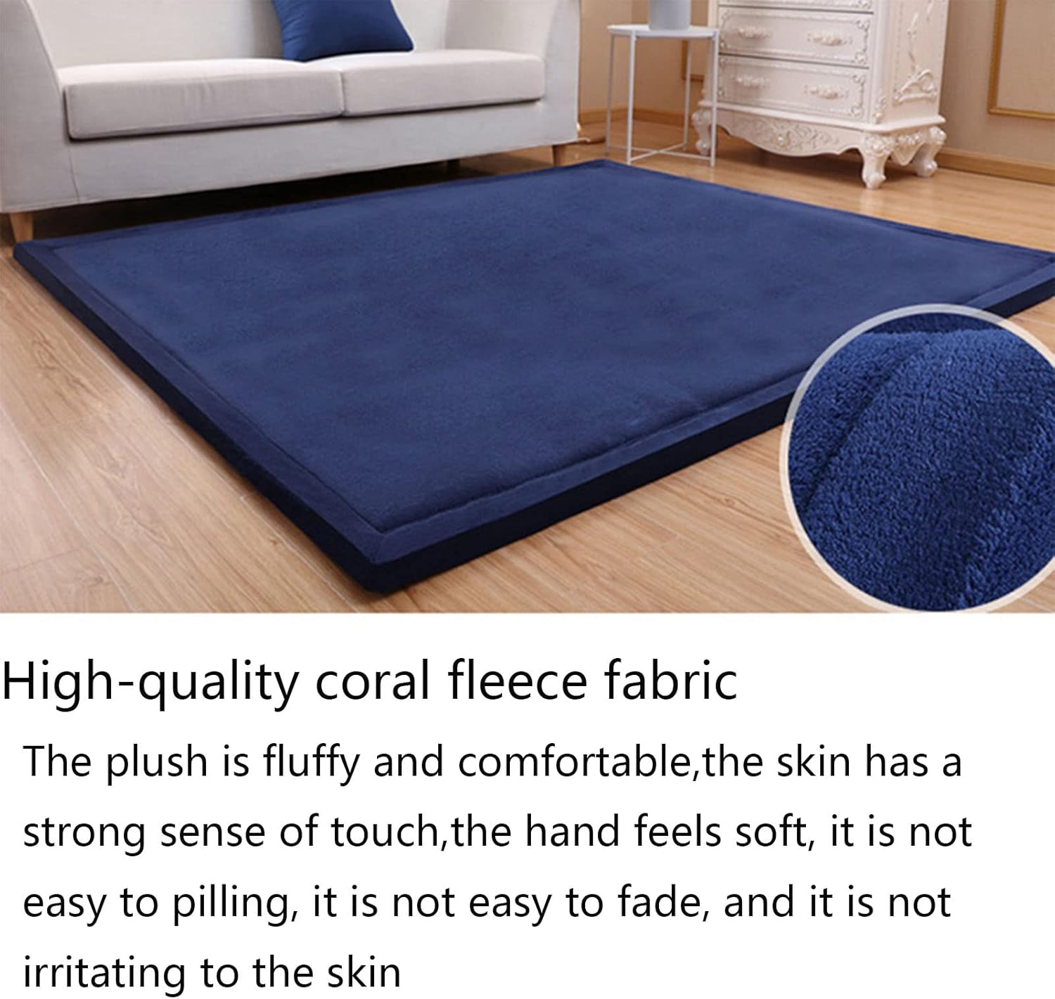 Coral Velvet Rug, 3cm Thick Crawling Carpet，Tatami Mat Living Room Carpet with Non-Slip Backing Modern Washable Soft Mat, Perfect Carpets for Yoga, Exercise and Crawling solid color Anti-fall mat(130x