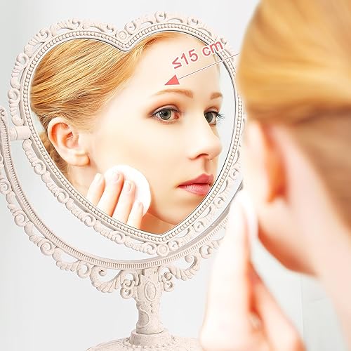 Miniatura 2 de Espejo de mesa giratorio vintage, espejo de maquillaje de mesa independiente, espejo de maquillaje de doble cara de 360° para niñas, mujeres, baño,