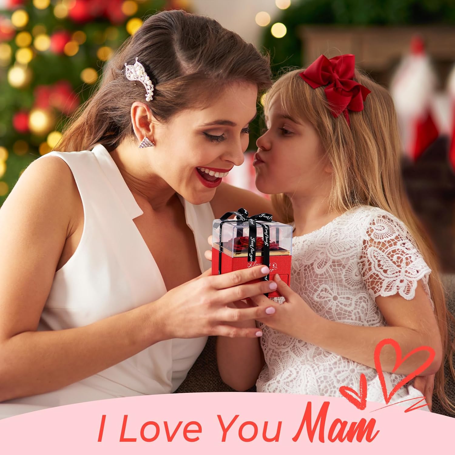 Gifts for Women Mom Rose with Necklace: Preserved Red Flowers Jewelry Presents for Mother Mama from Daughter Son