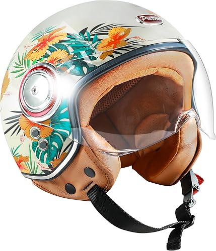Miniatura 8 de Casco de motocicleta de cara abierta con visera, cascos retro para adultos para hombres y mujeres, casco de motocicleta de media cara vintage para