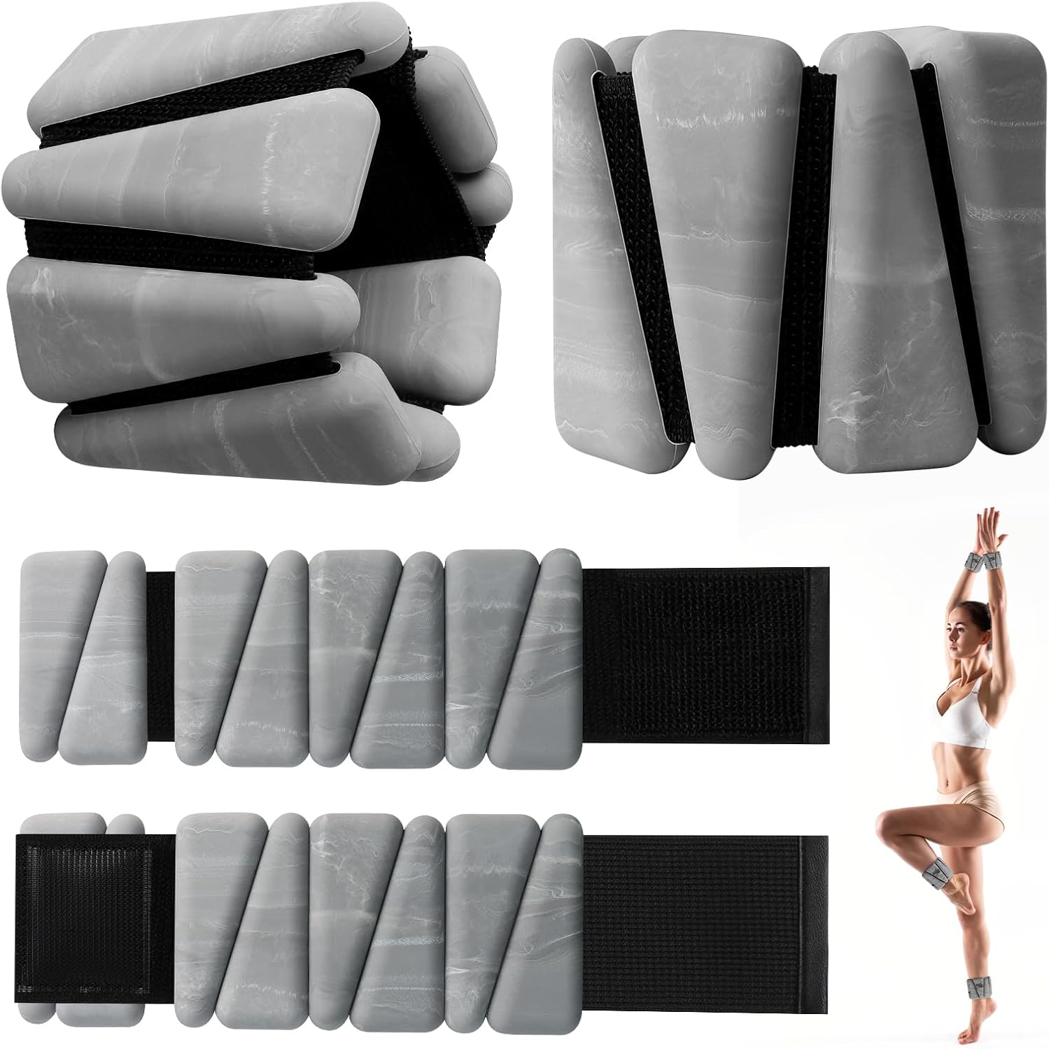 Wrist Weights Set of 2, Adjustable Wrist and Ankle Weights for Women and Men(1Lbs Each), 2lb Wearable Silicone Weighted Bangles, Fits for Yoga, Pilates, Home Gym, Dance, Swimming, Jogging, Cardio, Strength Training