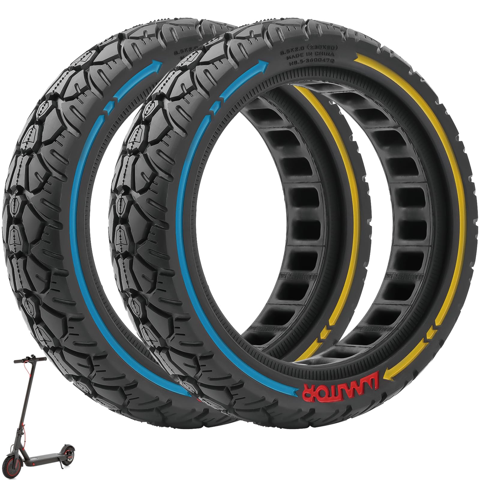 8,5 × 2,0 (230 × 50) Pneumatico in gomma piena 8 2/1 x 2,0 8,5" solidi per scooter elettrico Xiaomi M365 1S, Pro/Gotrax XR Pneumatico di ricambio completo antiscivolo antiforatura (2 pezzi)