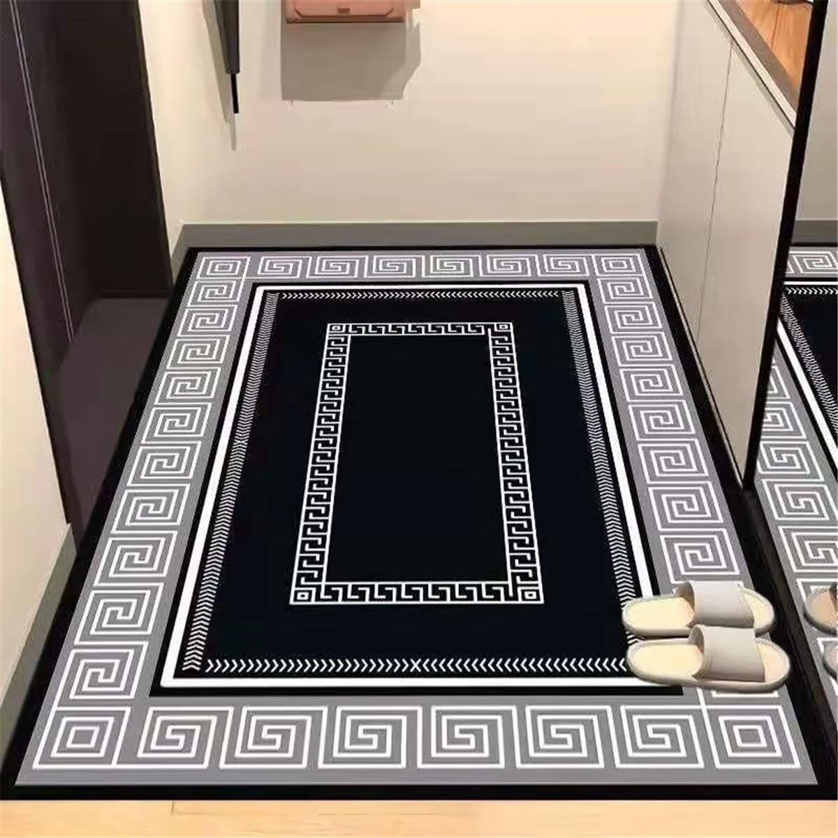 Tapis de chambre noir lavable 90x150cm style moderne et paillasson