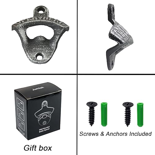 Miniatura 5 de Abrebotellas de hierro fundido de estilo antiguo, montado en la pared, abridor de tapas de cerveza en relieve, abridor superior de botellas de