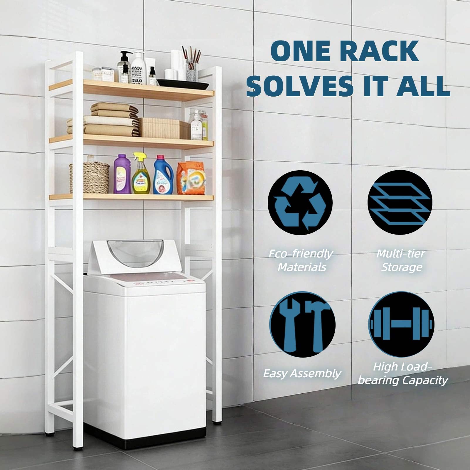 Ripiani a 3 ripiani, in metallo, multifunzione, per bagno, lavanderia, cucina, soluzione salvaspazio e design slish