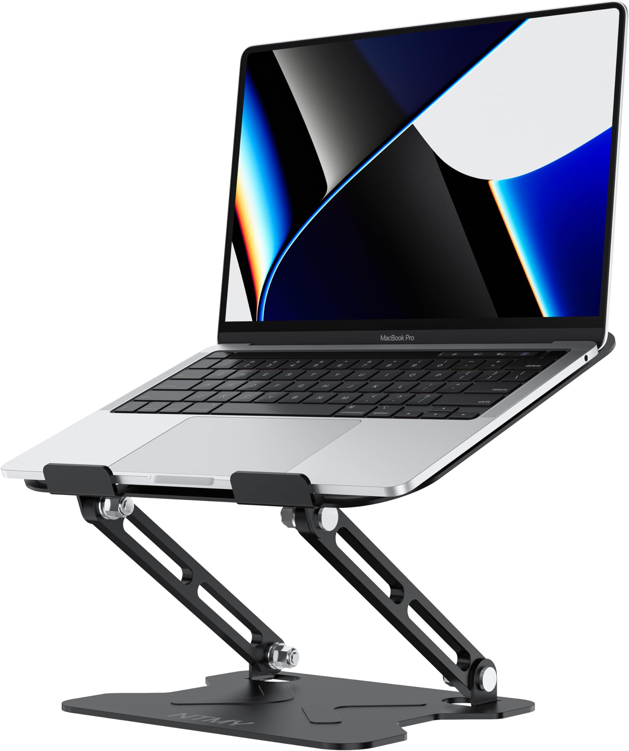 NTMY Adjustable Metal Laptop Riser - Folding Stand for Desk, Supports Laptops Up to 16 Inches (MacBook, HP, Lenovo, Dell XPS - Black)