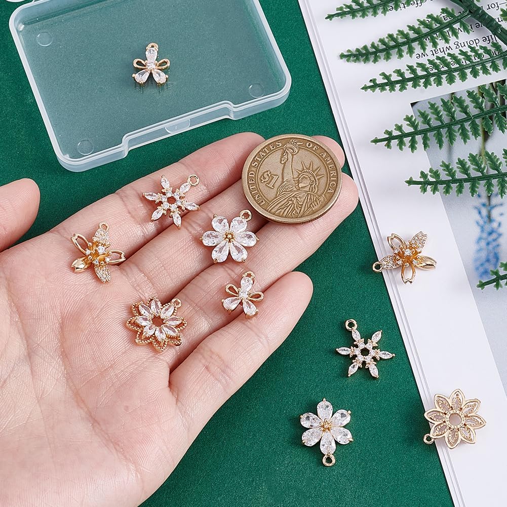 PH PandaHall 10pcs 5 Styles Flower Rhinestone Charms Crystal Charms Shiney Diamond Flower Crystal Pendants Sparkling Charm for Earrings Necklaces Bracelet Jewellery Making 14~18mm image 3