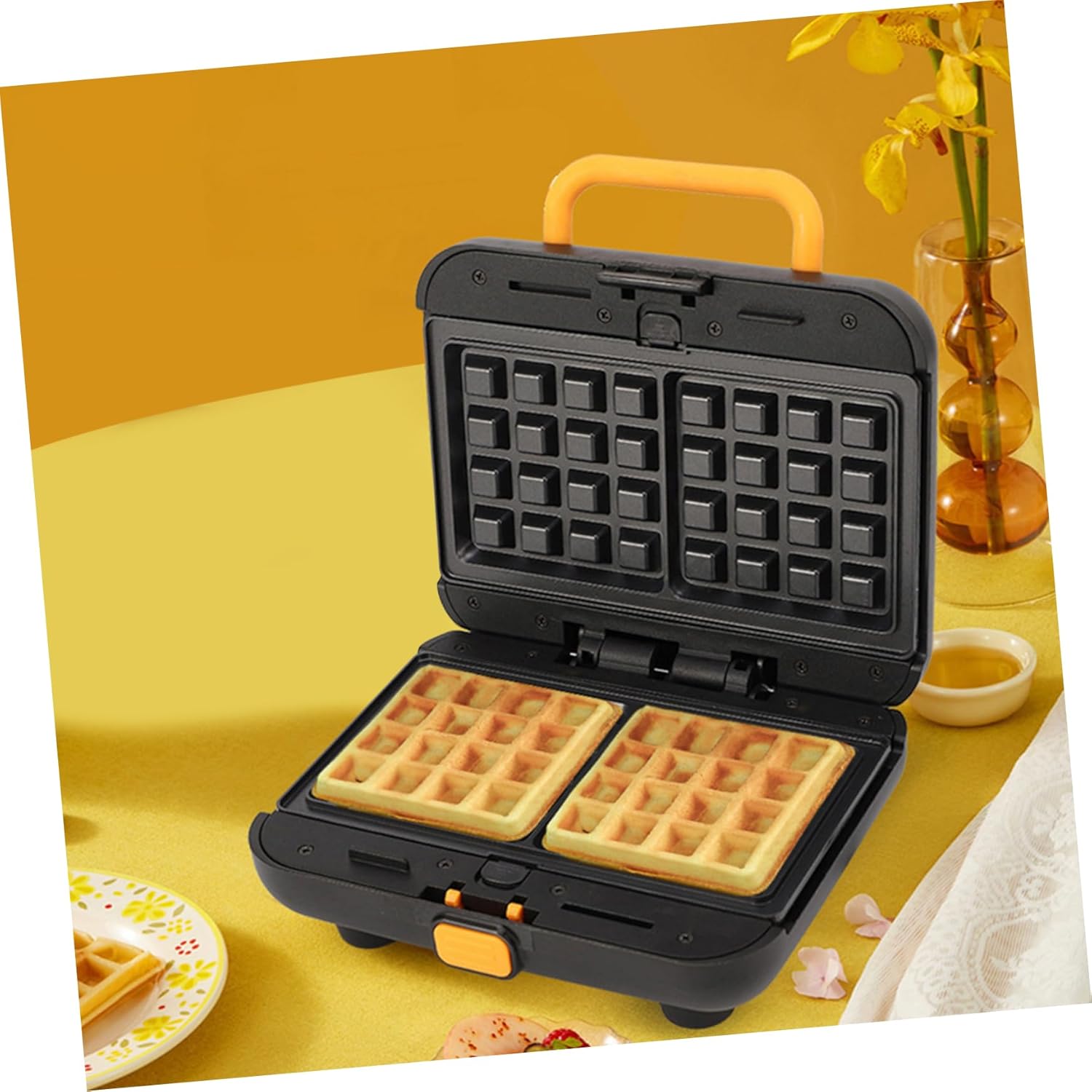 Garneck 1set Non-stick Waffle Maker Breakfast Machine Anti-skid Base for Home Use Dual-sided Heating for Waffles and Sandwiches Compatible Voltage