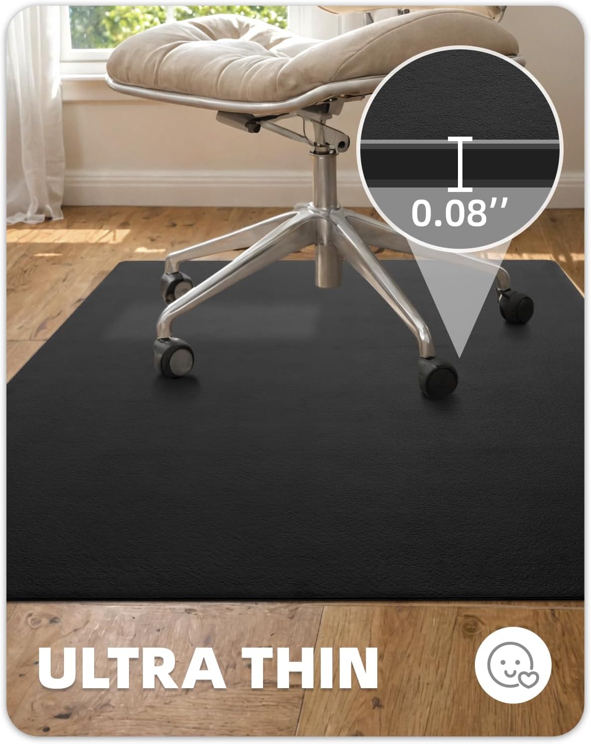 Color&Geometry Anti Scratch Ultra Thin Leather Chair Mat for Hard Floor Protection 36"x47"- Waterproof, Non-Slip, Noise Reduce, Easy Clean Home Office Floor Rug for Under Desk, Black (Rolled Packed)
