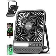 10000mAh Portable Fan for Travel, Max 28H Runtime, Ultra-thin Quiet Rechargeable Desk Fan with Lamp, Timer, Display, Hook, Cooling Fan for Camping, Bedroom, Outdoor, Office