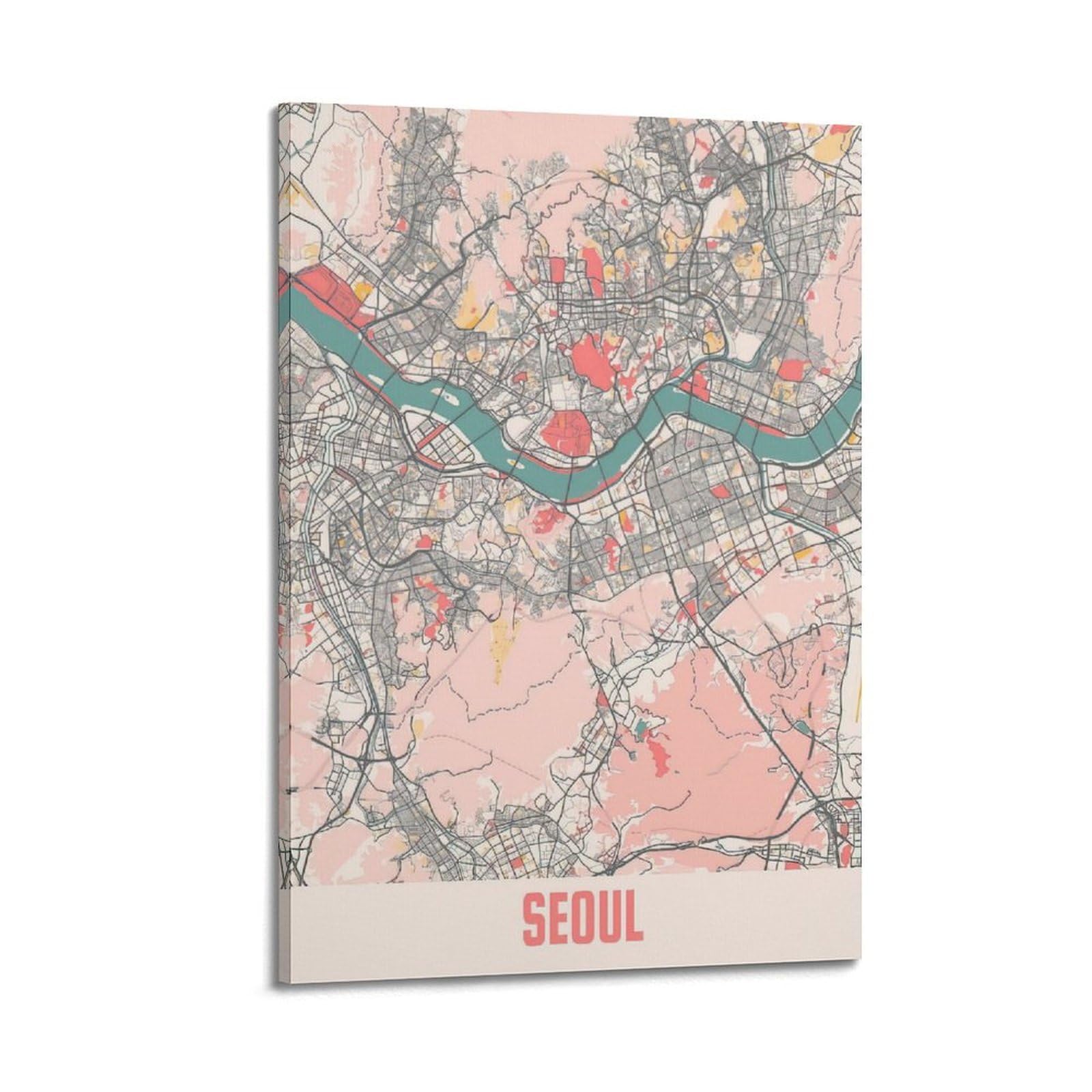 OKAHYS South Korea Seoul Vintage Map Poster Decorative Painting Canvas Wall Artworks Picture 08x12inch(20x30cm)