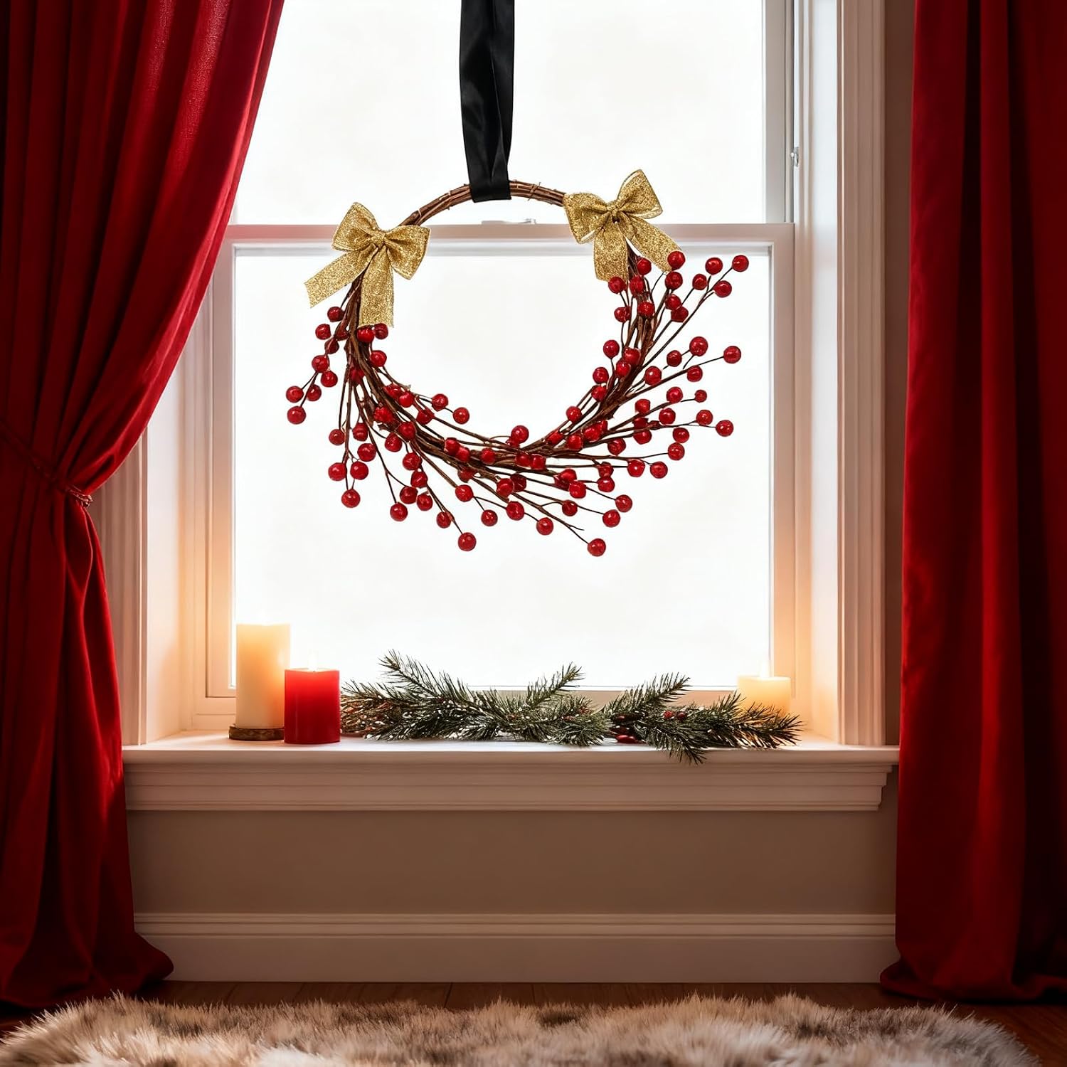 12pcs13.5" Red holly Berry Stems for Christmas Tree, Faux Greenery Picks and Sprays as Holiday Decorations, Berry Garland Planter Filler Branches for evergreen Outdoor Planters,Christmas Décor with