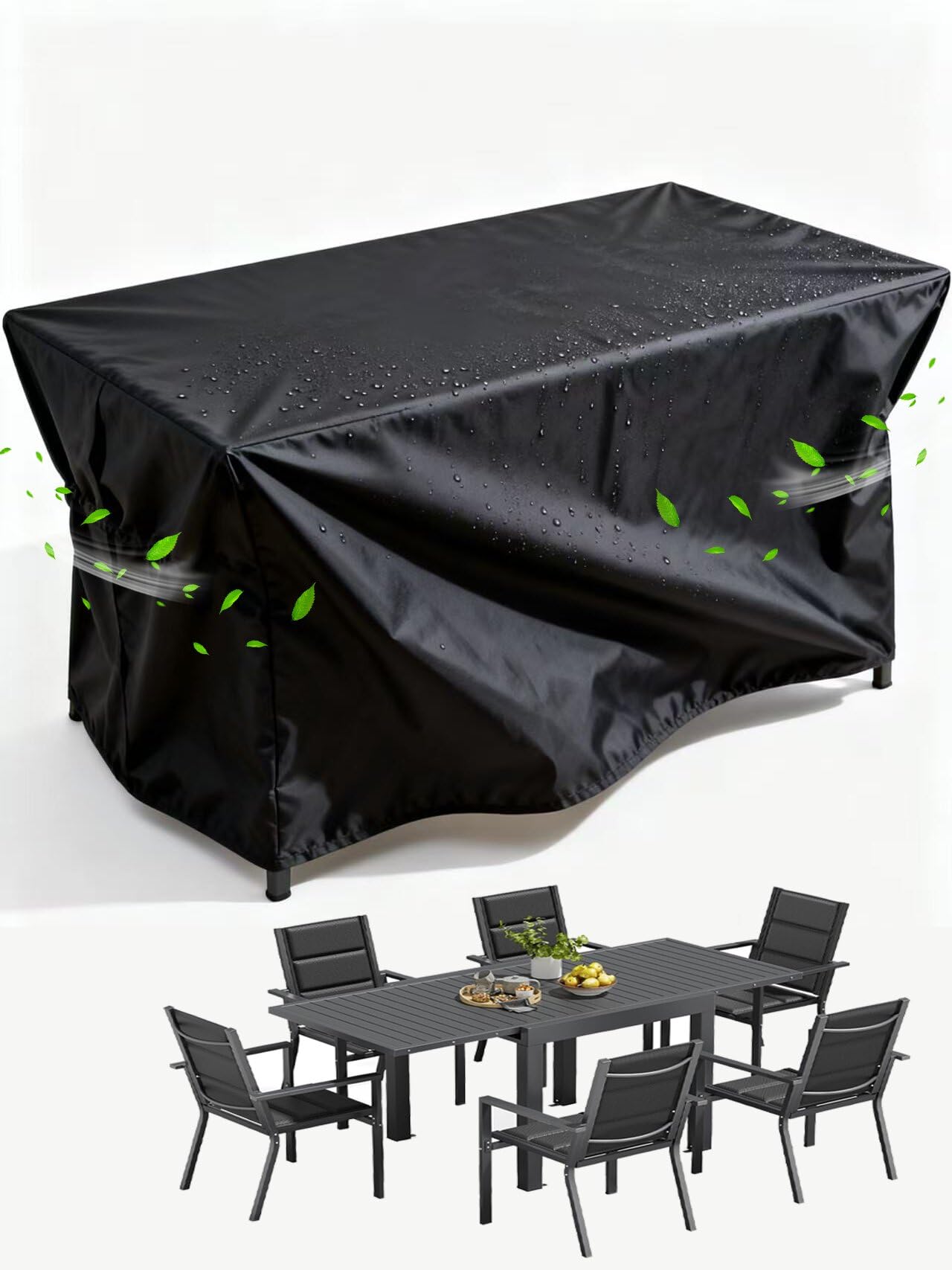 Housse table de jardin 350x180x75cm bâche de protection imperméable pour grand mobilier extérieur