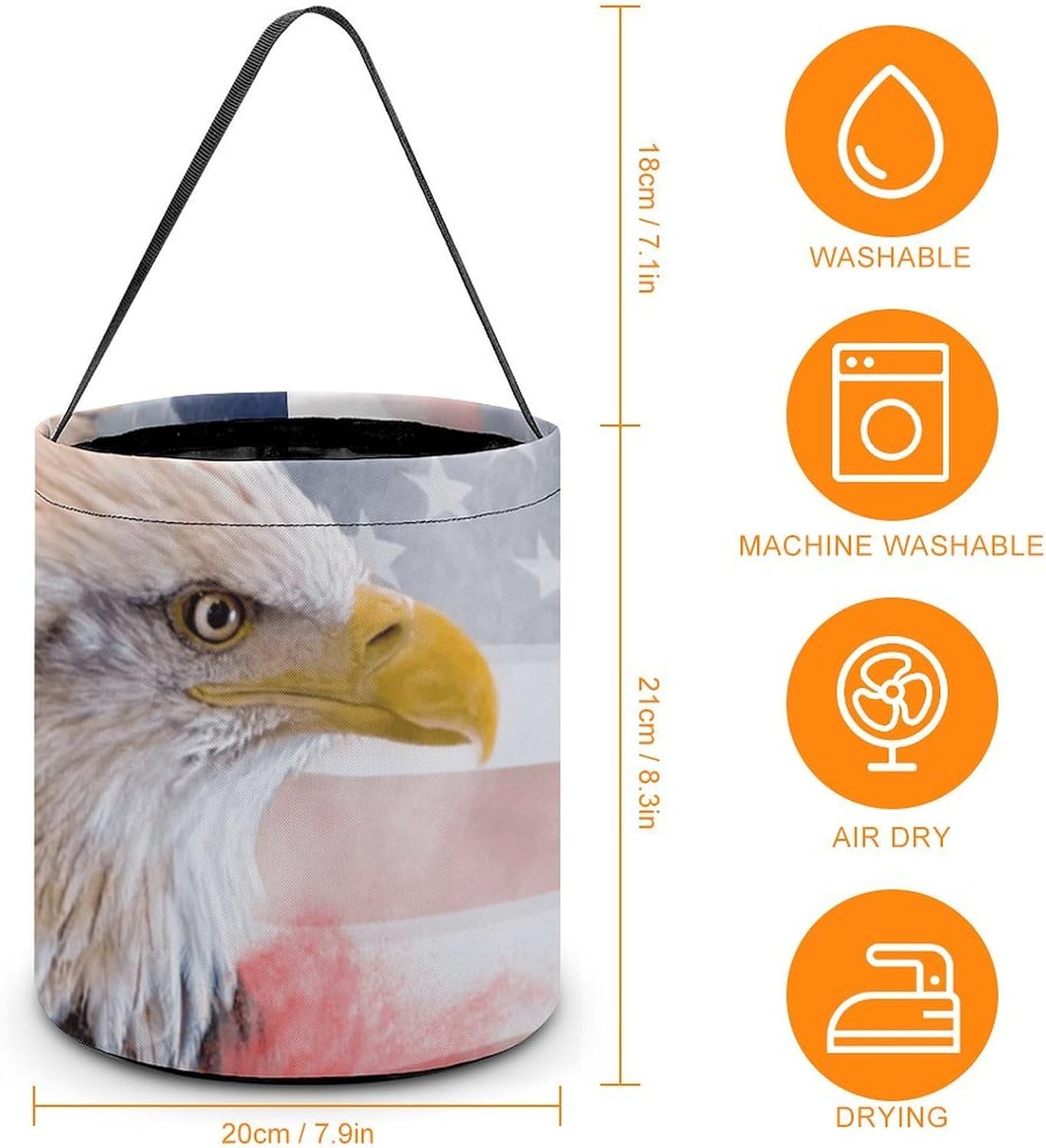 Am-ericans Bald Ea-gles Flag Halloween Treat Bag Reusable Candy Basket Tote Goody Bags Gift Party