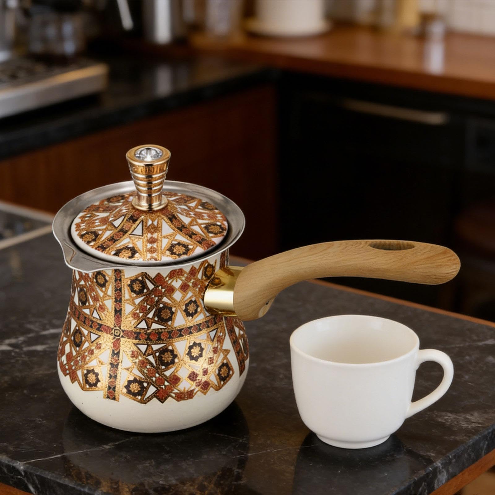 Caffettiera a Manico Lungo con Scaldalatte E per Sciogliere Il Latte per Preparare caffè E tè, 550ml