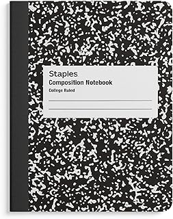 STAPLES Composition Notebook, 9.75” x 7.5”, College Ruled, 100 Sheets, Black, 48/Carton