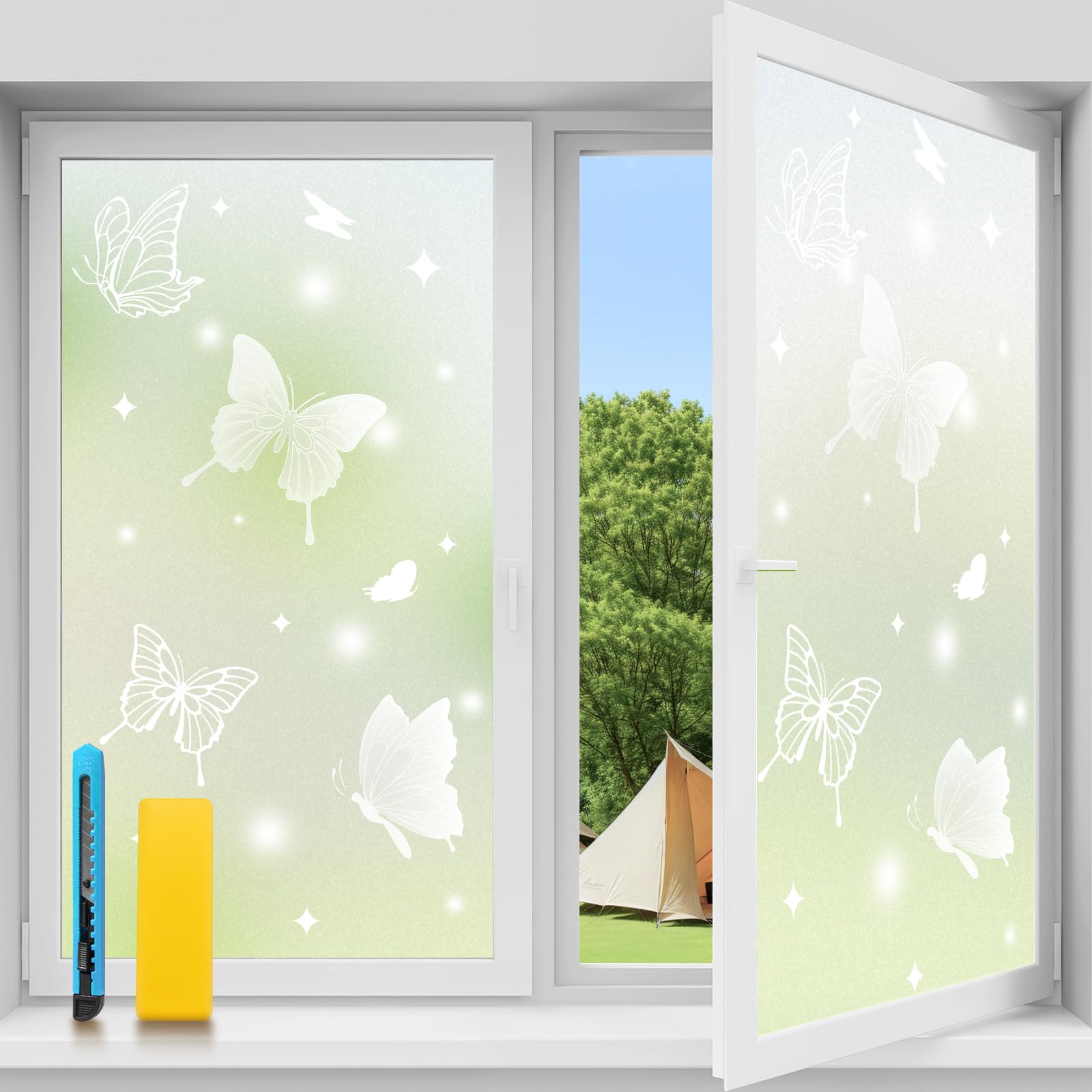 Niviy Frosted Window Film Privacy 30x200cm, Butterfly Patterned Frosting Film for Glass Windows - Self Adhesive Static Cling Frosting films Tint Stickers for Home Bathroom Office — image 1