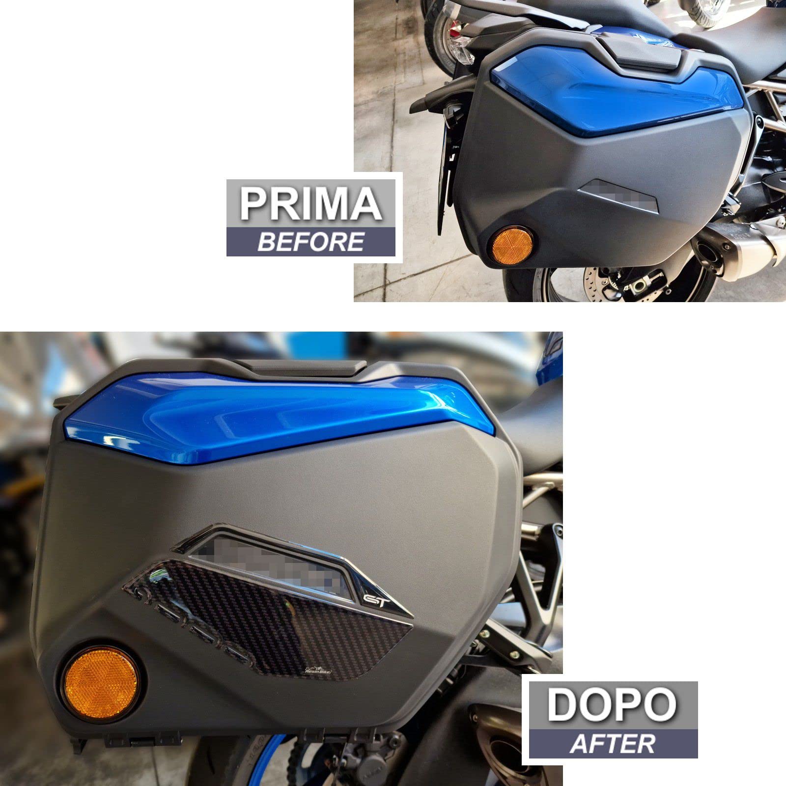 Resin Bike Aufkleber für Motorrad Kompatibel mit Suzuki GSX-S 1000 GT 2022-2025 Schutz für die Seitentaschen vor Stößen und Kratzern. Paar 3D-Harzklebstoff - Stickers - Made in Italy