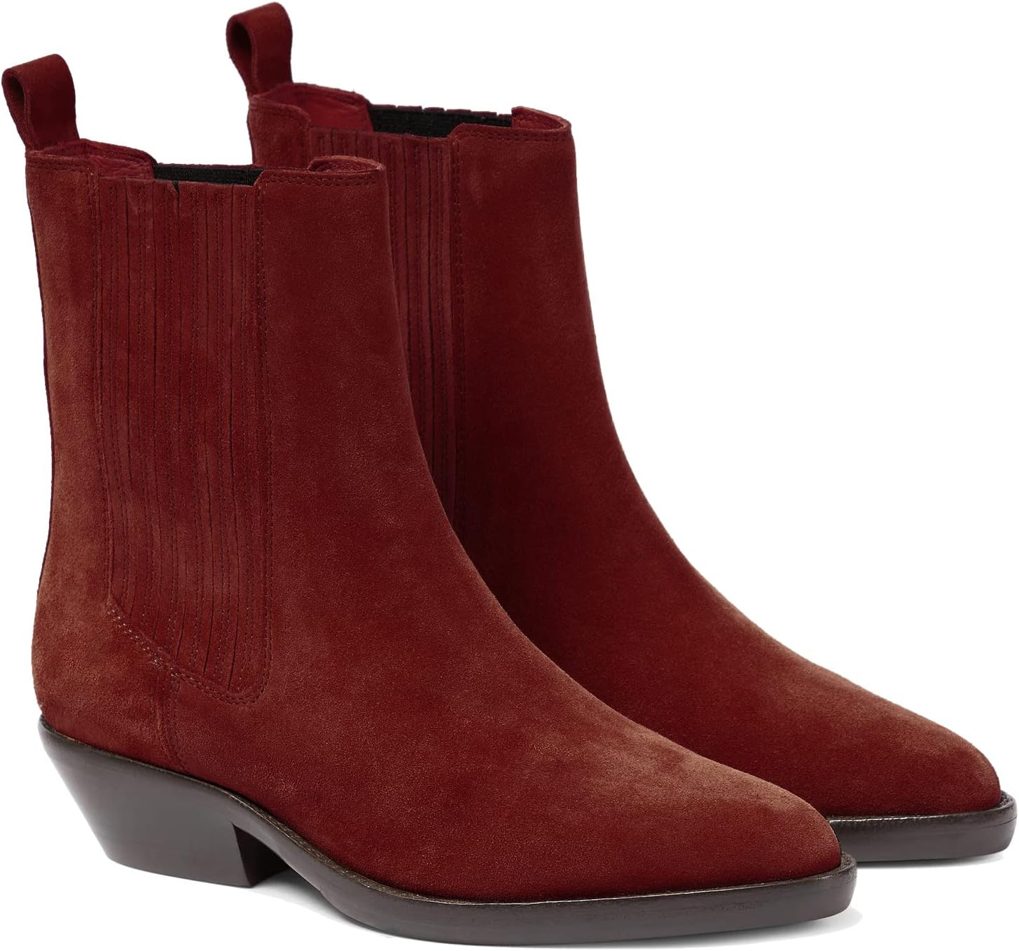 MOOMMO Women’s Chunky Stacked Heel Mid Calf Cowboy Boots Pointed Toe Pull On Suede Chelsea Boots Elastic 2 Inch Heel Stretchy Western Cowgirl Boots Fashion Comfort Vintage Dress Shoes Size 4-11 M US