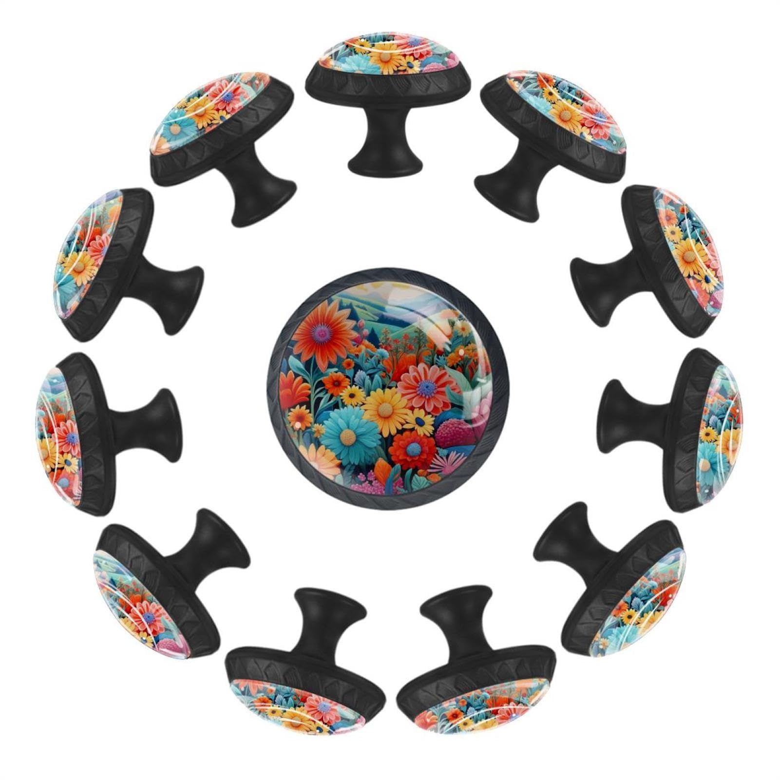 Boutons de meubles ronds motif floral lot de 12 poignées cuisine 3.5cm
