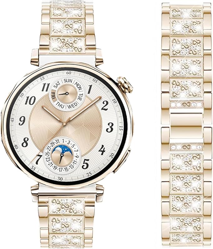 DEALELE Bands Compatible with Huawei Watch GT5 Pro 42mm / GT5 41mm / GT4 41mm / Fossil Women's Gen 6 / Gen 5E 42mm / Garmin Venu 3S, 18mm Bling Rhinestone Diamond Metal Replacement Strap