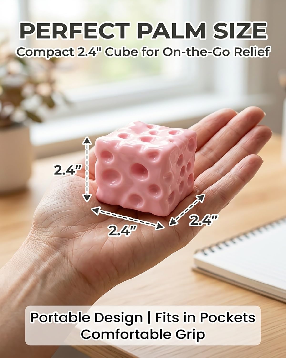 Jumbo Big Pink Cheese Squishy Skin 2.4in Giant Large Cheese Block Squeeze Luck Squishies Anxiety Stress Relief Ball Cube Soft Moldable Sensory Slow Rising Fidget Toy Autism ADHD Adult Gift