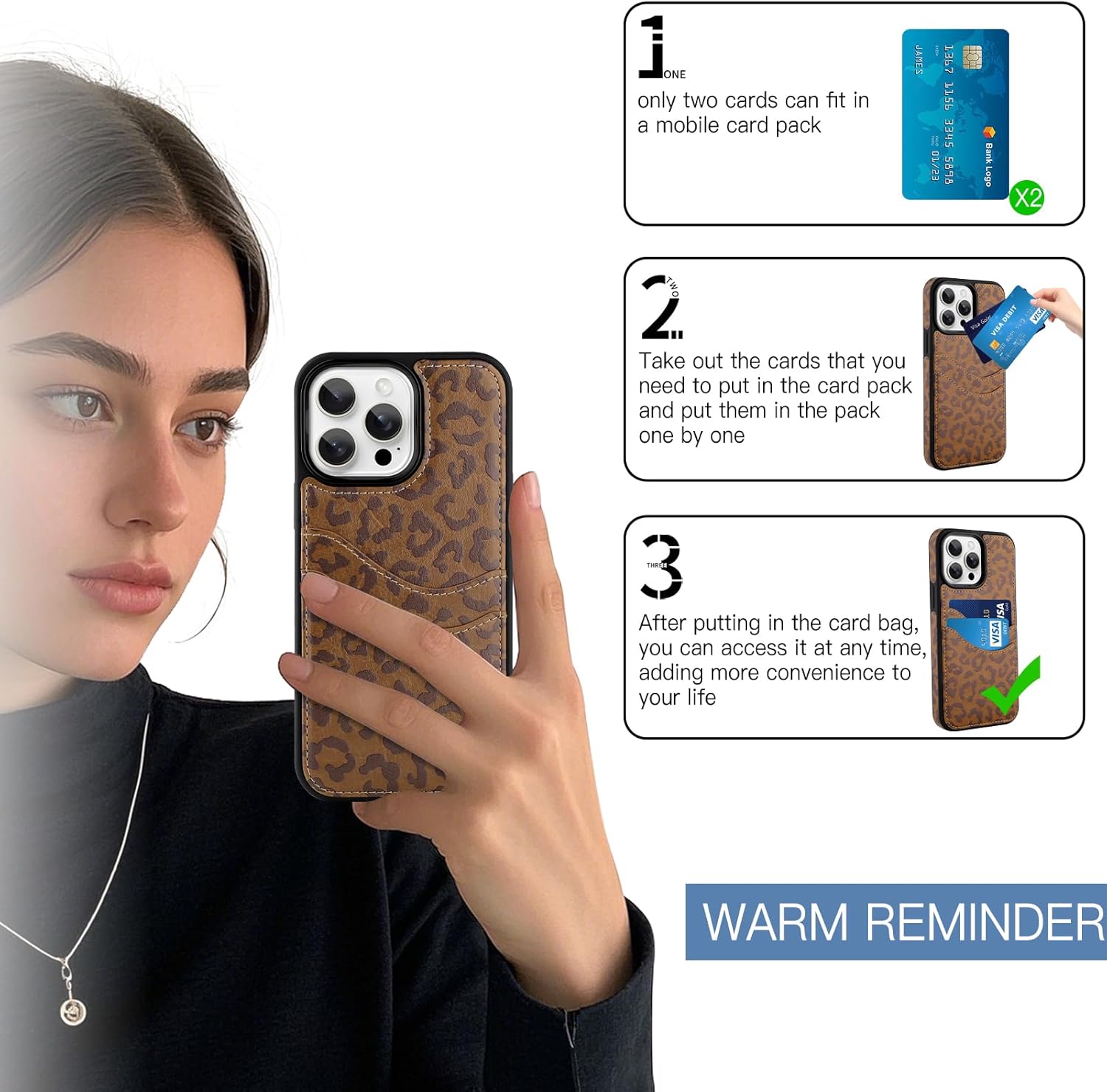 MOWIME Compatible with iPhone 15 Pro Wallet Case with Card Holder (2 Cards), Cheetah Print Shockproof Soft TPU Protective Cover Women Girls, Leopard Case for iPhone 15 Pro 6.1 Inch, Brown - Image 5