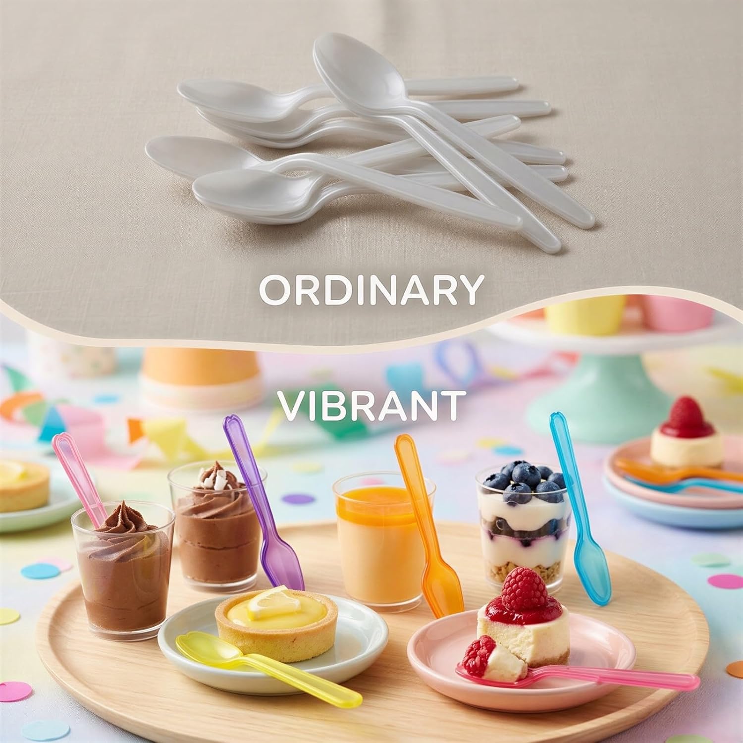 1000 Pcs Multi-Color Disposable Tasting Spoons, 2.95 x 0.79 in Mini Plastic Flatware for Desserts, Yogurt, Ice Cream, Cake, Pudding, Party Events, Mix Colors