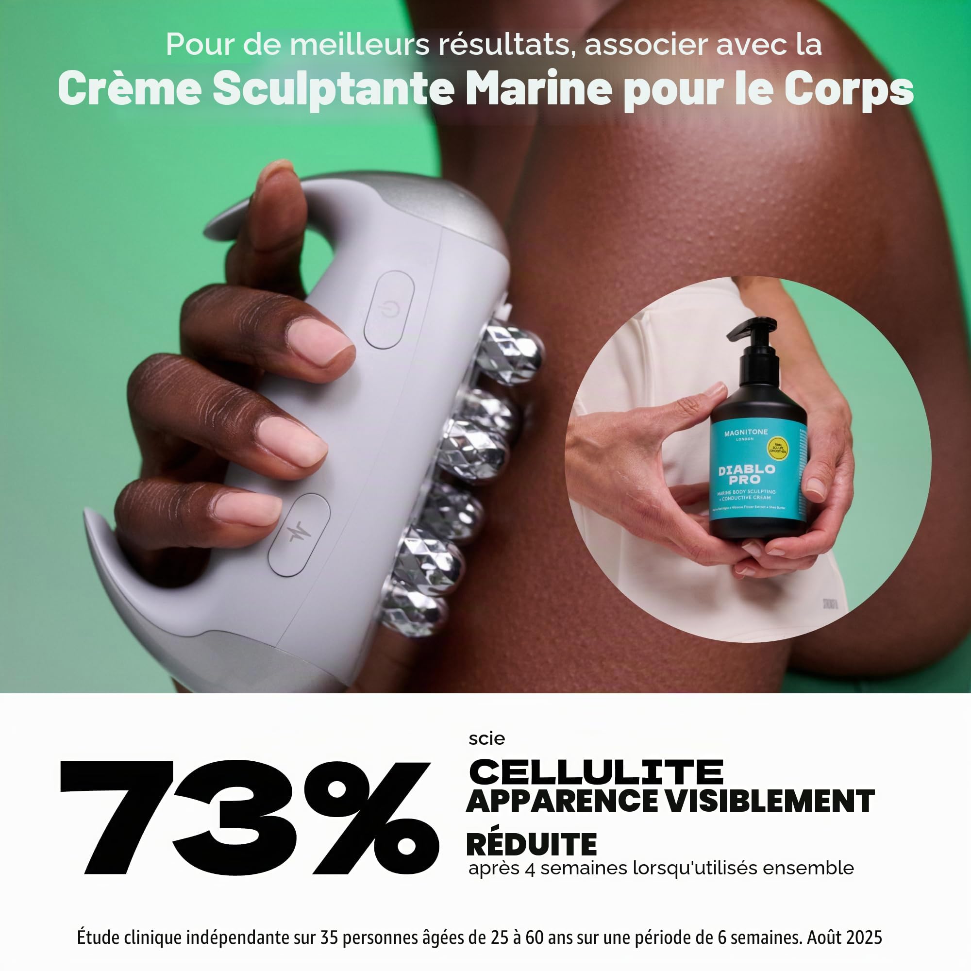 Magnitone Diablo Pro Appareil de sculpture intégrale du corps – Microcourant EMS, radiofréquence et massage – 3 niveaux d'intensité – sans fil, portable, batterie de 70 min – pour jambes, bras