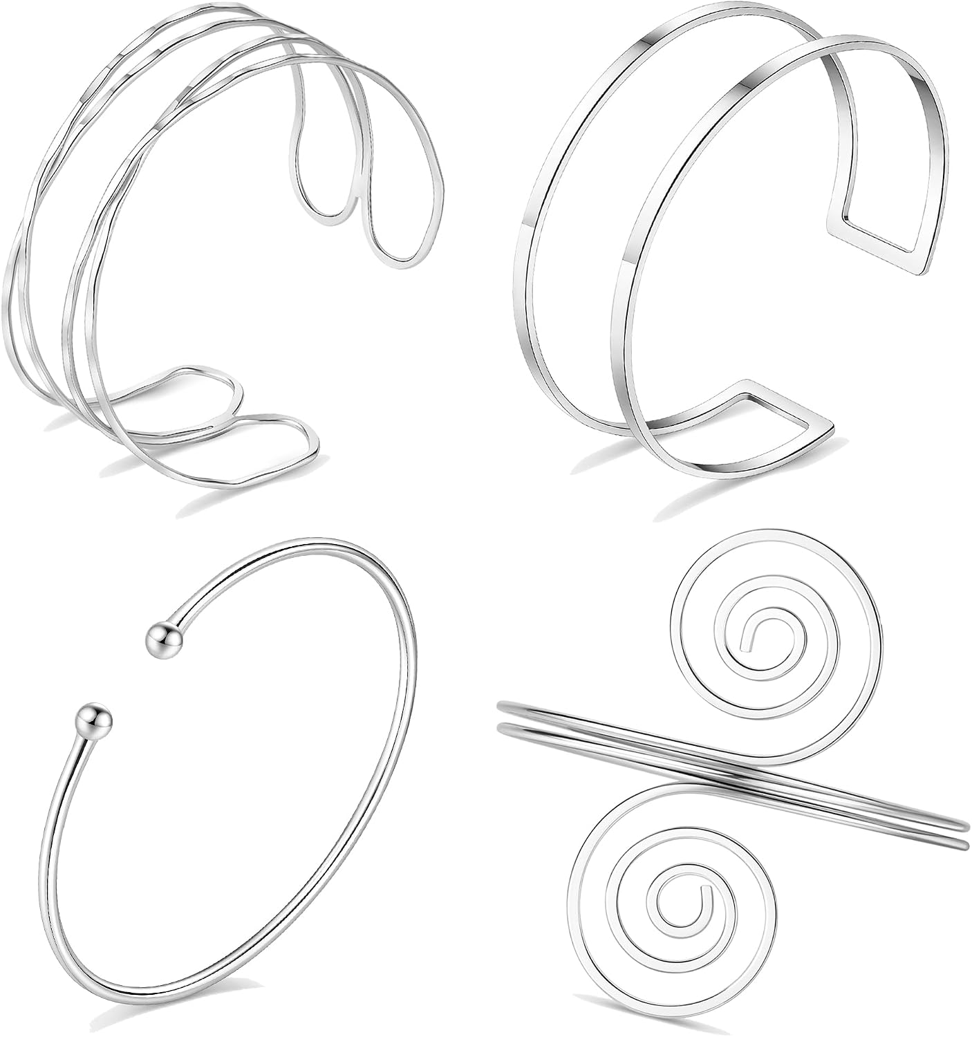 FIRAZIO 4PCS Arm Cuff Jewelry for Women Upper Arm Cuff Bangle Band Armlet Adjustable Arm Cuff Bracelet Set